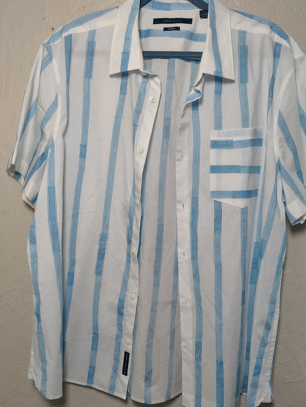 Perry Ellis short-sleeve striped casual button-down shirts Size XXL